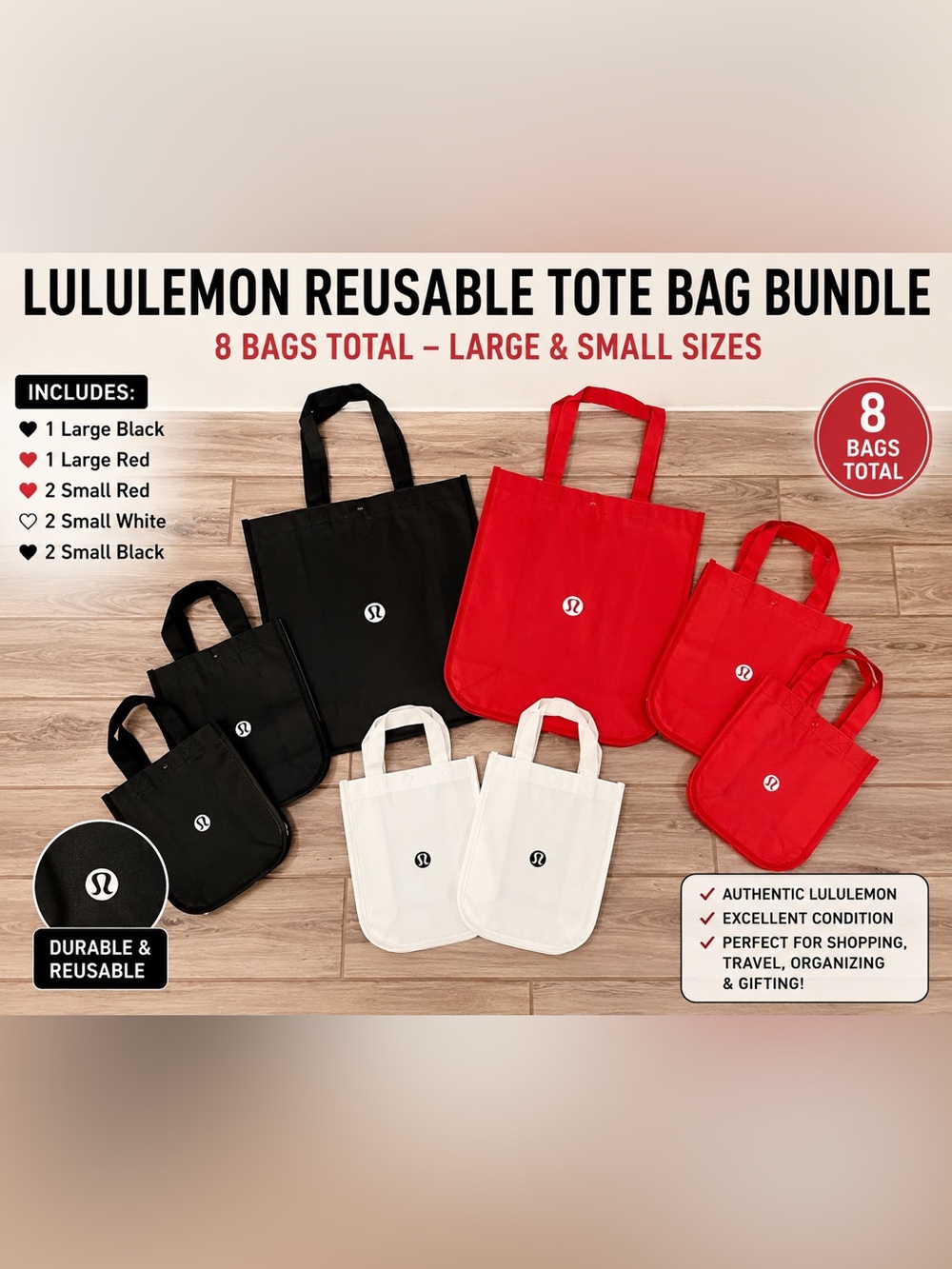 Lululemon Tote Bag Bundle Large Small 8 Bags